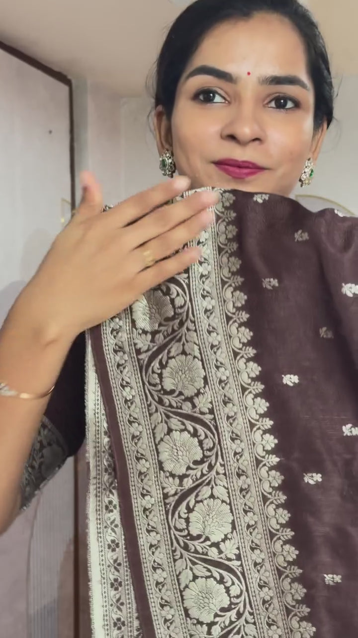Banaras tussar silk sarees with allover weaving and unstitched blouse