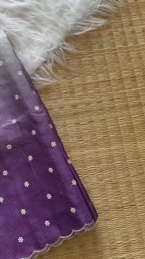 Shaded kota sarees with floral blouse scalloped borders