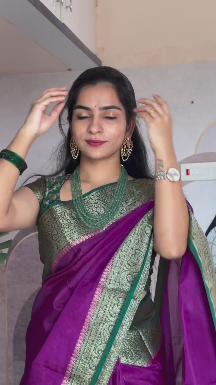 Classy banaras soft silk saree with weaving borders pallu and unstitched rich banaras blouse