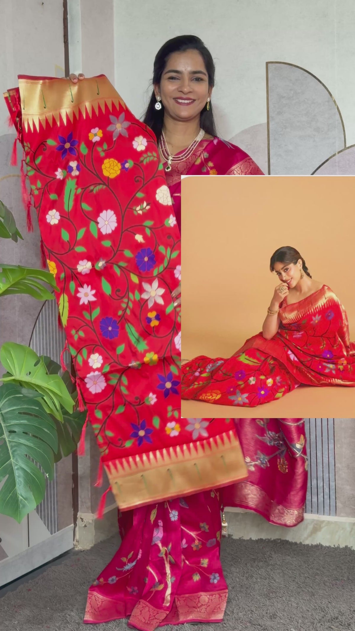 Fancy banaras paithani silk saree with rich meenakari weaving unstitched blouse